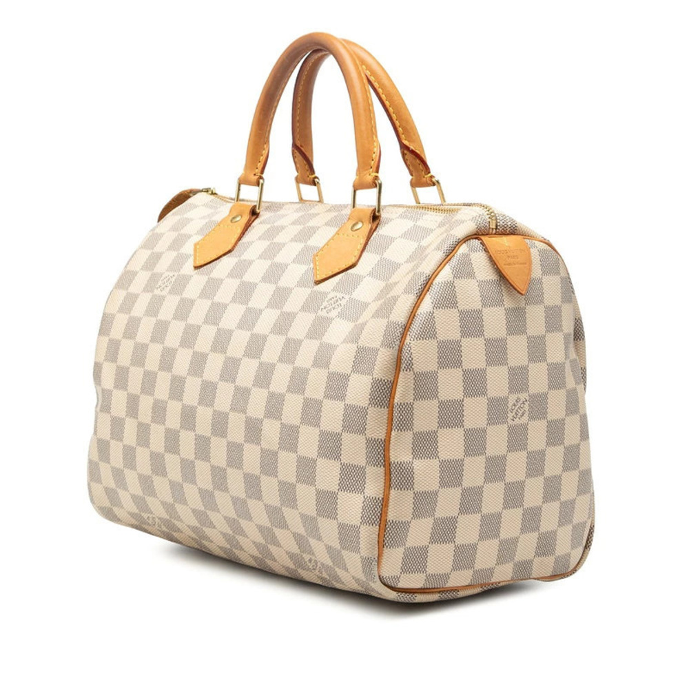 Louis Vuitton Leather Damier Azur Bag Handbag White White Boston Speedy White